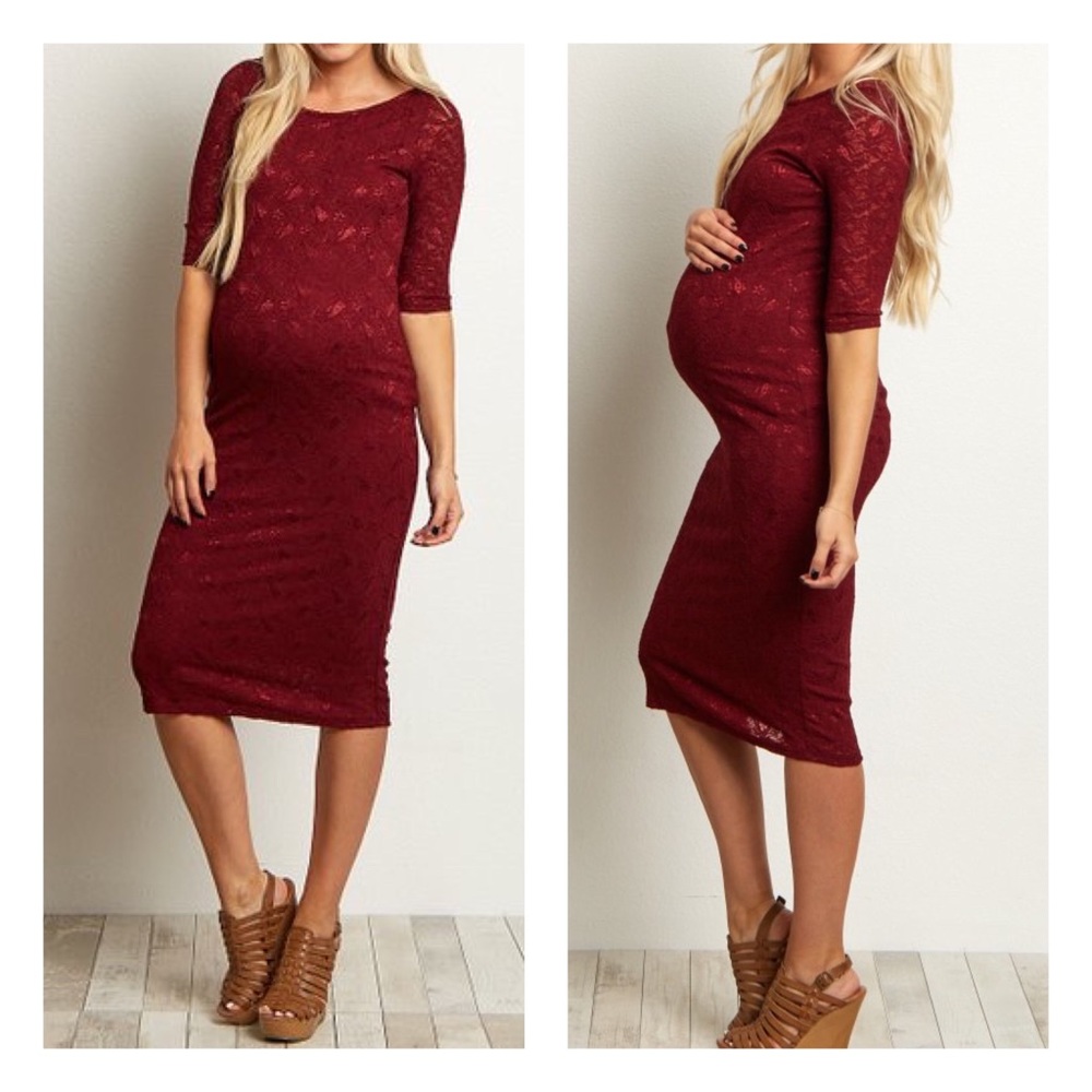 Pink Blush Burgundy Lace Maternity Dress